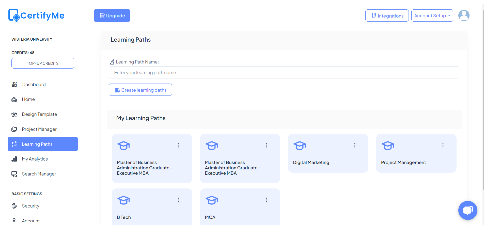 Learning paths in CertifyMe