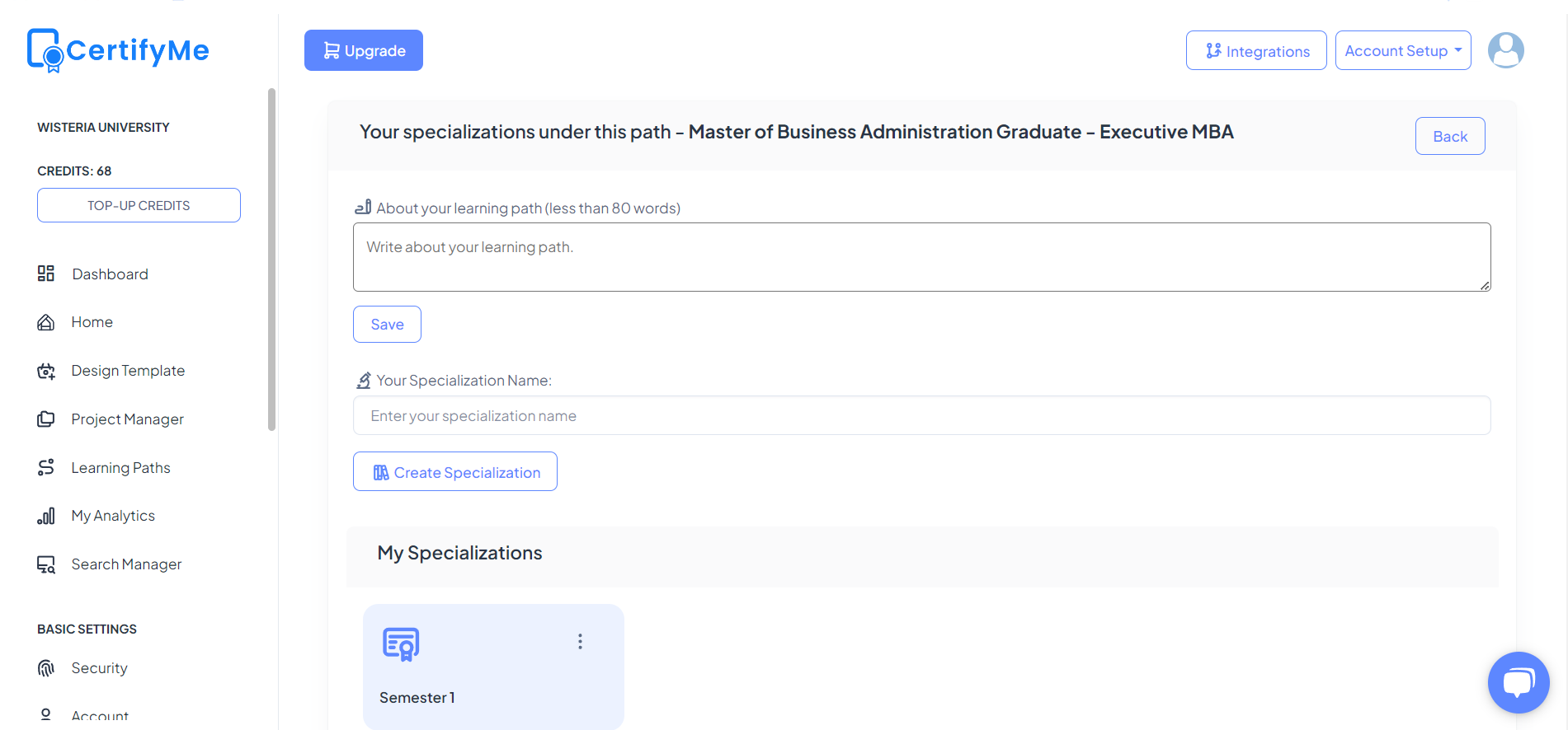 Specialization within learning paths in CertifyMe